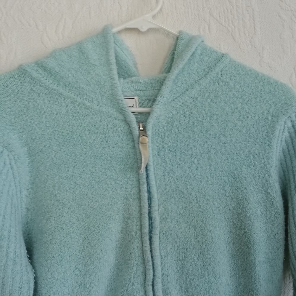 Cozy Aqua Blue Hooded Cardigan Fuzzy Teddy Hooded Soft Comfy Pastel Mint Green - Picture 2 of 12